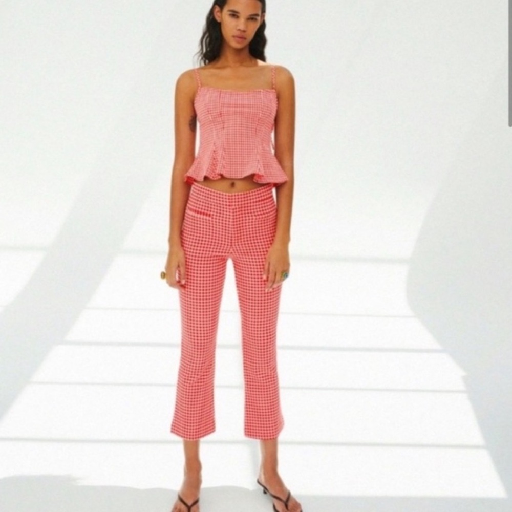 Zara Red & White Gingham Cropped Pants